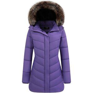 Women's Waterproof Thickened Long Down Puffer Jacket Coat Purple Winter Warm